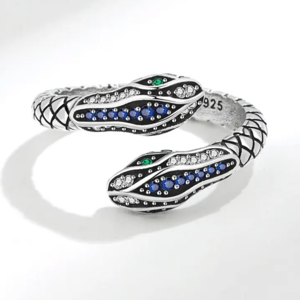 925 STERLING SILVER SNAKE CUBIC ZIRCON OPEN GOTH RING - Picture 2 of 4